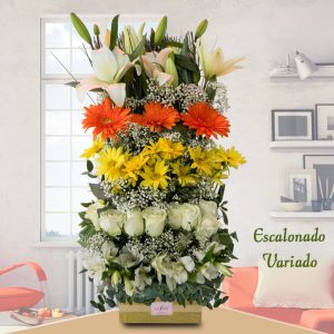 Arreglo floral Escalonado Variado - Envío de flores y plantas, Florería La Fleur, Montevideo, Uruguay.